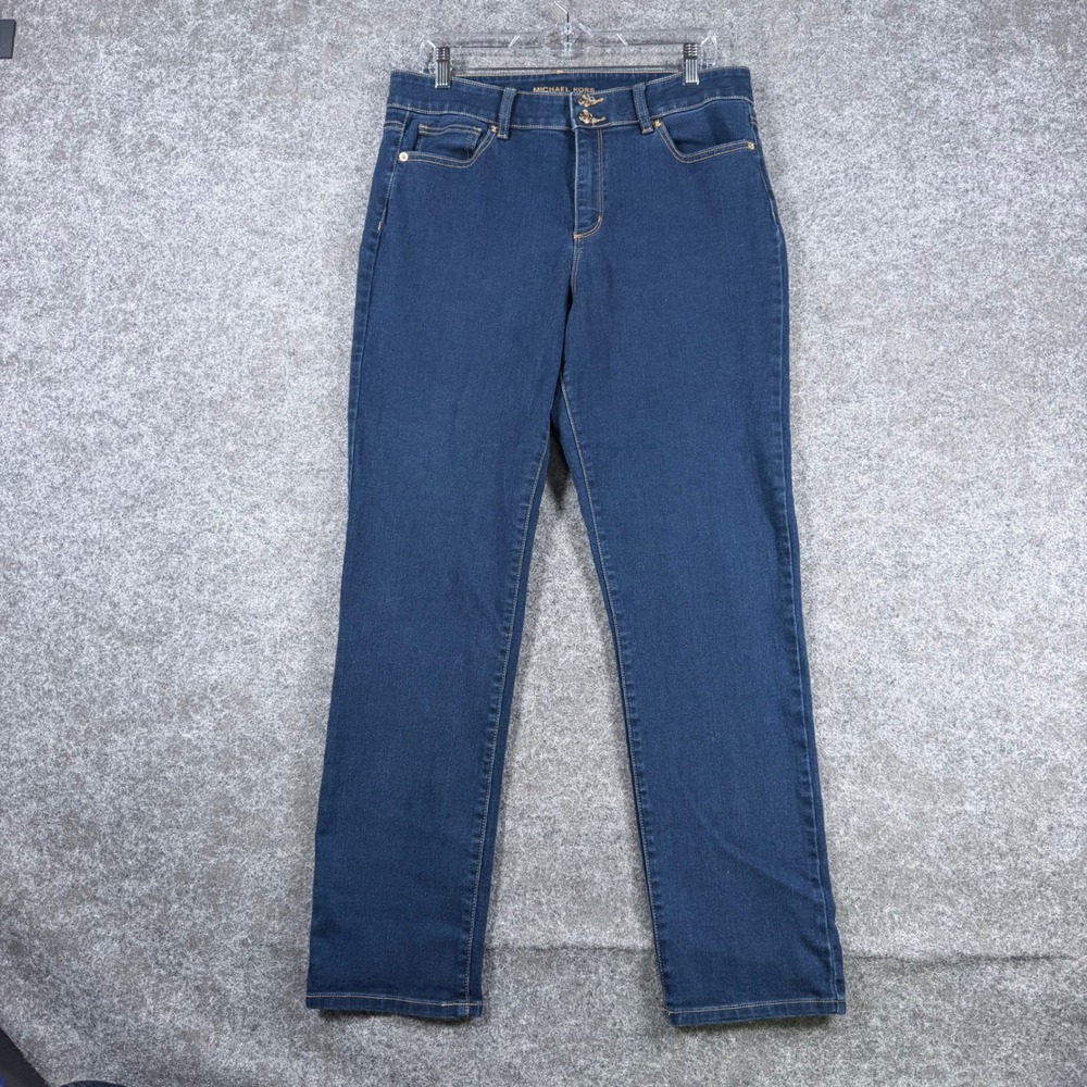 Michael Kors Women's 14 Selma Straight Leg Jeans Dark Wash Blue Denim Stretch